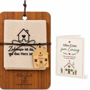Housewarming Gift with Acacia Chopping Board & Cotton Kitchen Towel