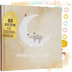 My First Year Baby Album | Memory Book Baby | High-Quality Photo Album Baby with Gold Embossing I 80 Pages Baby Diary I Gift for Birth for Girls and Boys – Baby Gifts Baby Shower (Natural)