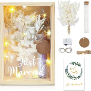 JustMarried Wedding Money Gift for Newlyweds, Gift Wedding Money for Newlyweds, Money Gifts with Dried Flowers, Wooden Box, Test Tube, Engagement, Wedding Anniversary, Wedding Gift