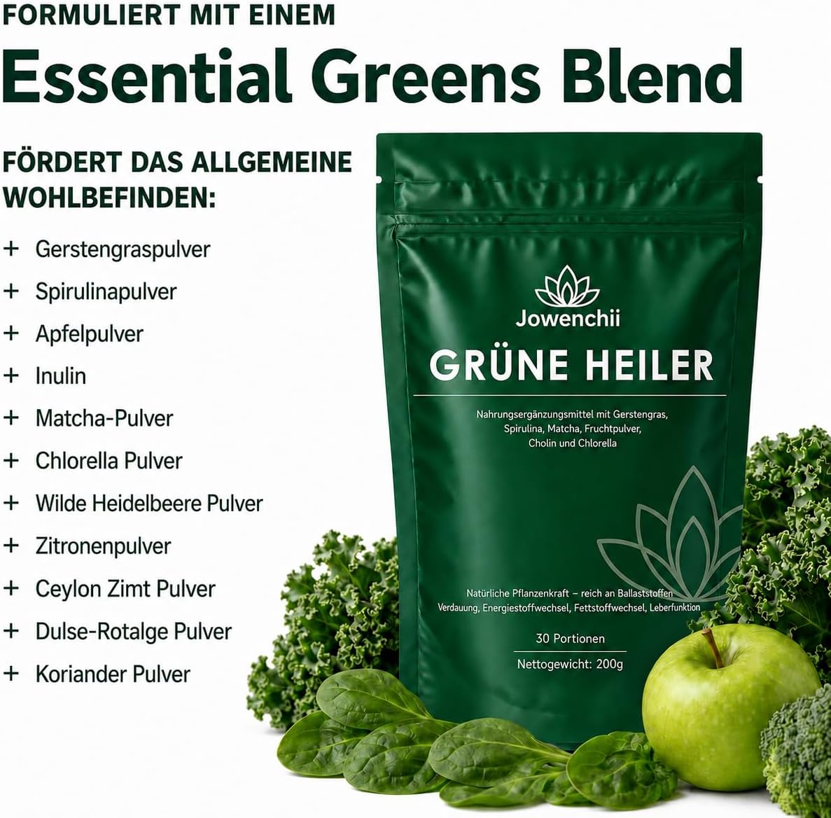 Green Detoxification Powder, 200g Green Superfood Powder Helper - Vegetable Blend with Matcha, Barley Grass, Spirulina & Wild Blueberry | Vegan Digestive & Energy Booster – Bild 2