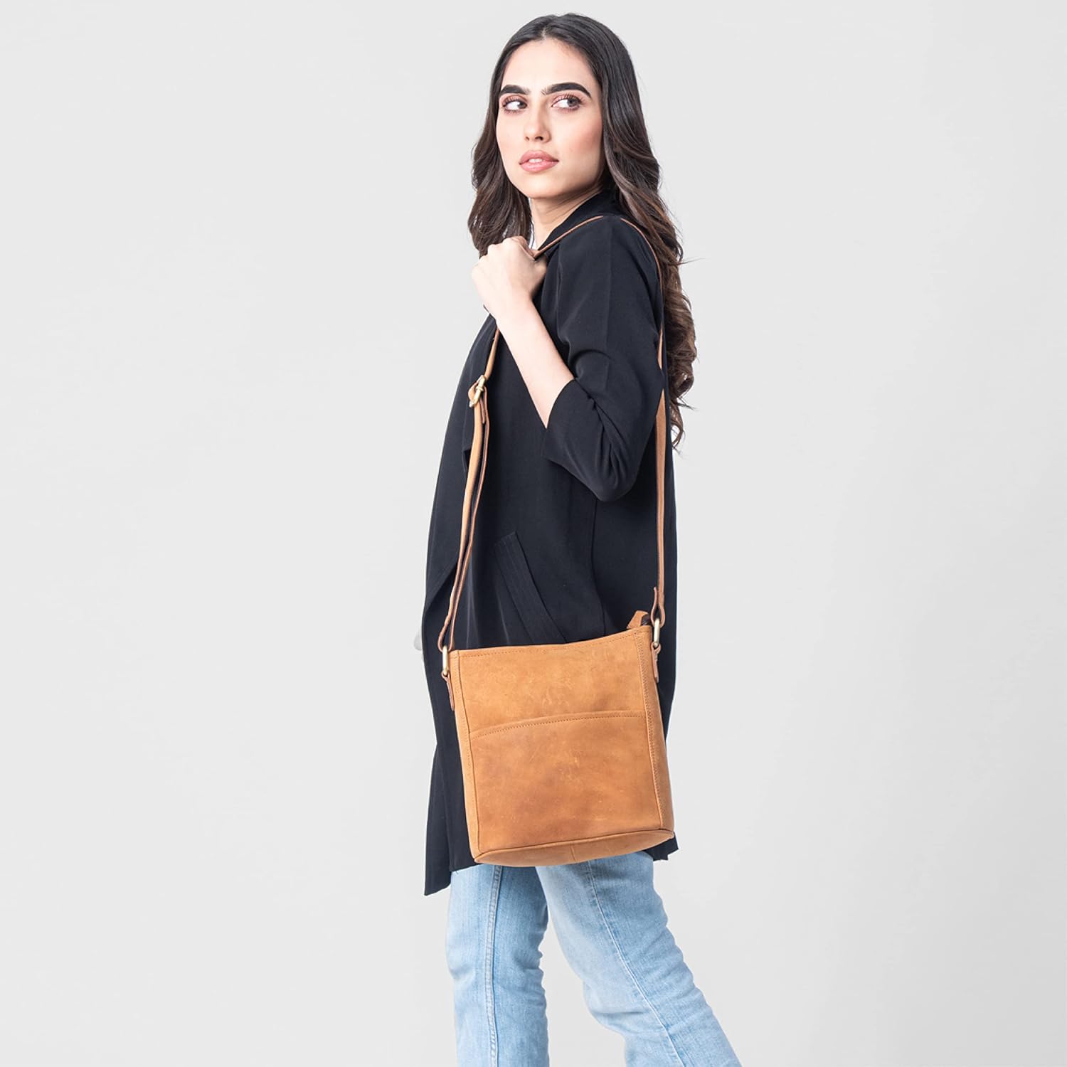 LEABAGS Women's Leather Handbag, Premium Genuine Leather Shoulder Bag, Women's Bag, Carry Bag for Work, University, School, Leisure – Bild 3