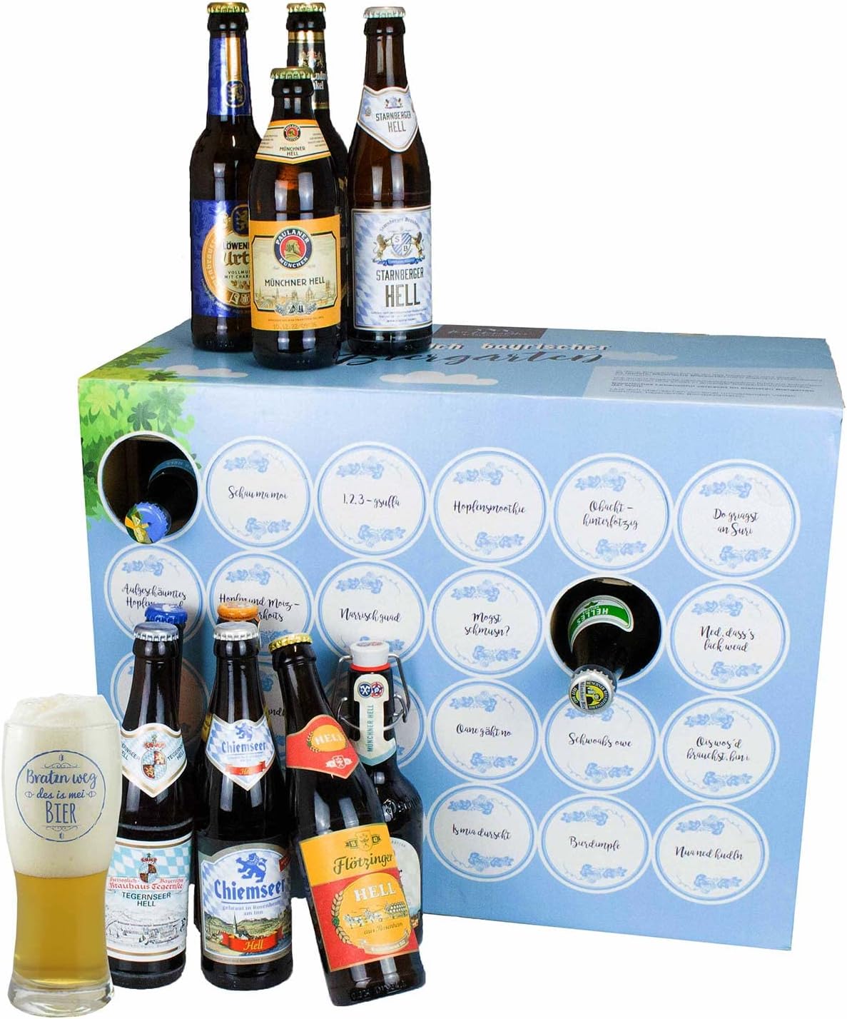 Bavariashop "Bayerischer Biergarten" Beer Box | 23 Beer Types from Bavaria in Tasting Set | Men's Gift | Gift Idea Father