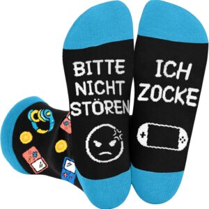 Funny Socks Gambling with Saying "Bitte NICHT STÖREN ICH ZOCKE, Gamer Gift for Boys and Women, Gaming Socks, Funny Gifts for Men, Christmas, Birthday