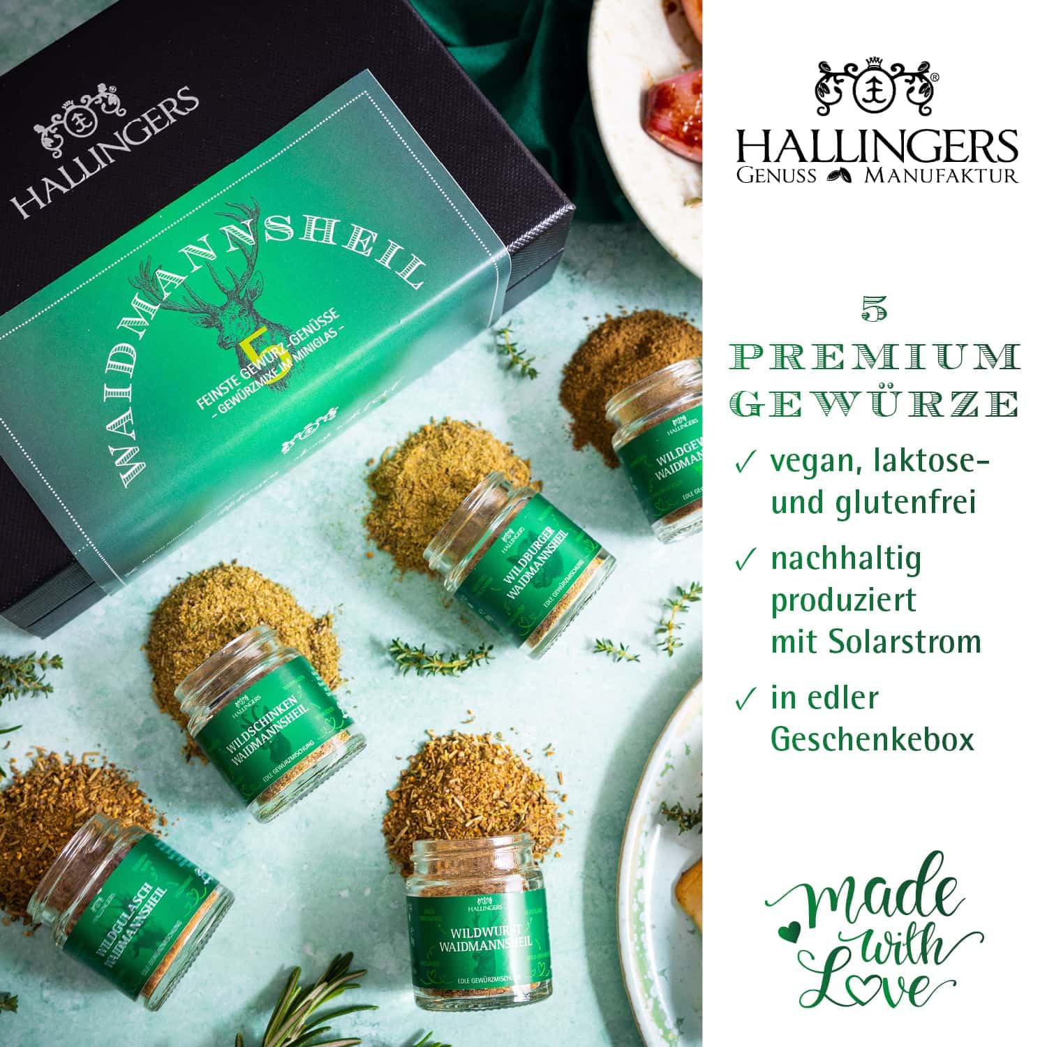 Hallingers Genuss Manufaktur Spice Hunter Gift Set – 5 Spices from around the World in High-Quality Gift Box with Recipe Booklet "Waidmannsheil", Hunting Gift Idea for Hunters – Bild 2