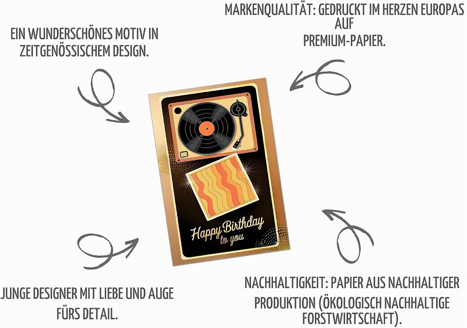Edition Seidel Premium Birthday Card with Envelope. Greetings Card Birthday Happy Birthday Man Woman Record Player Record (G3743 SW025) – Bild 3