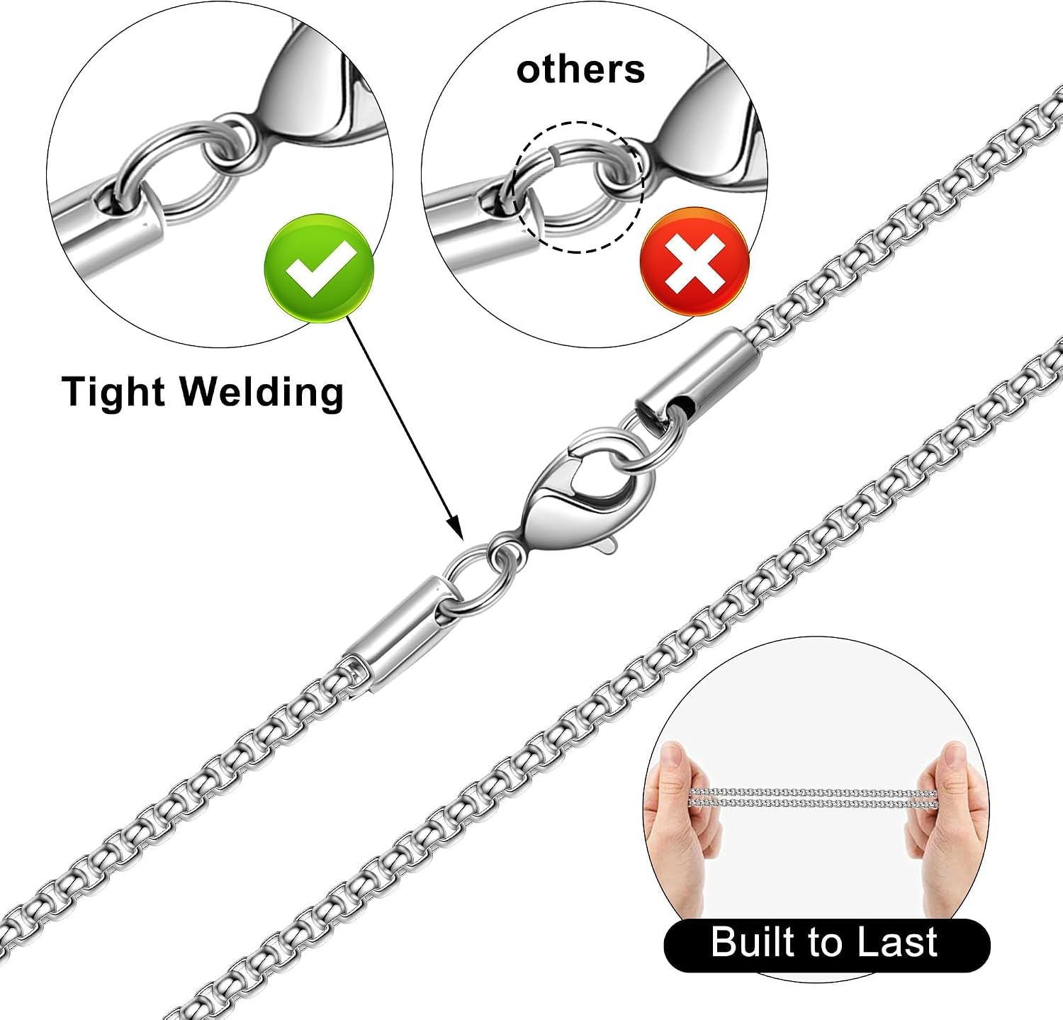 M MOOHAM 2pcs Stainless Steel Cross Necklace Set for Men Silver Black Heavy Duty Cuban Snake Chain Jewelry Valentine's Day Gift for Men Teens – Bild 6