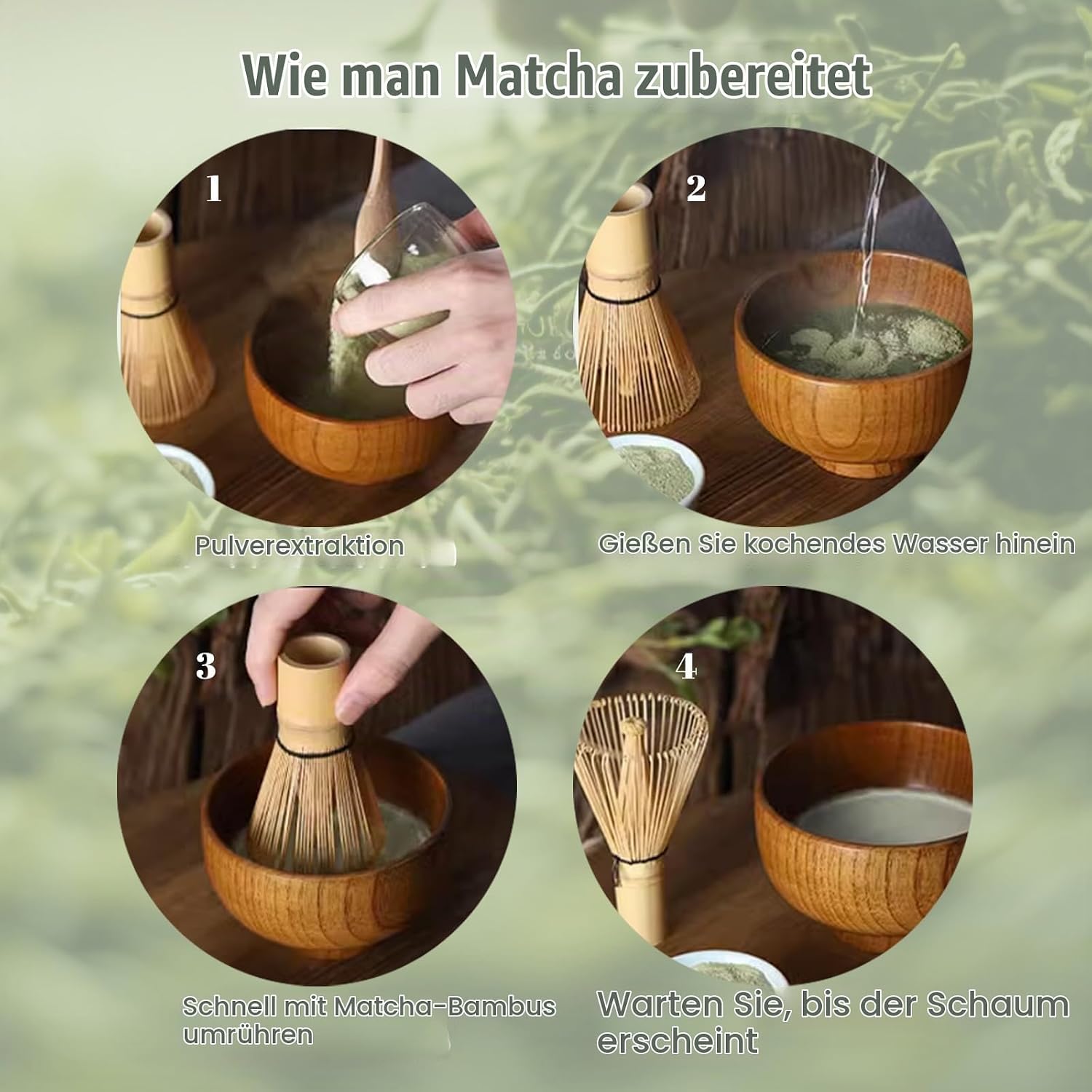 Wenrescry Matcha Set with Bamboo Whisk, 80 Teeth, Handmade, Traditional Japanese Tea Ceremony, Green Tea Powder, 3-Piece Gift Set, Easy to Clean – Bild 3