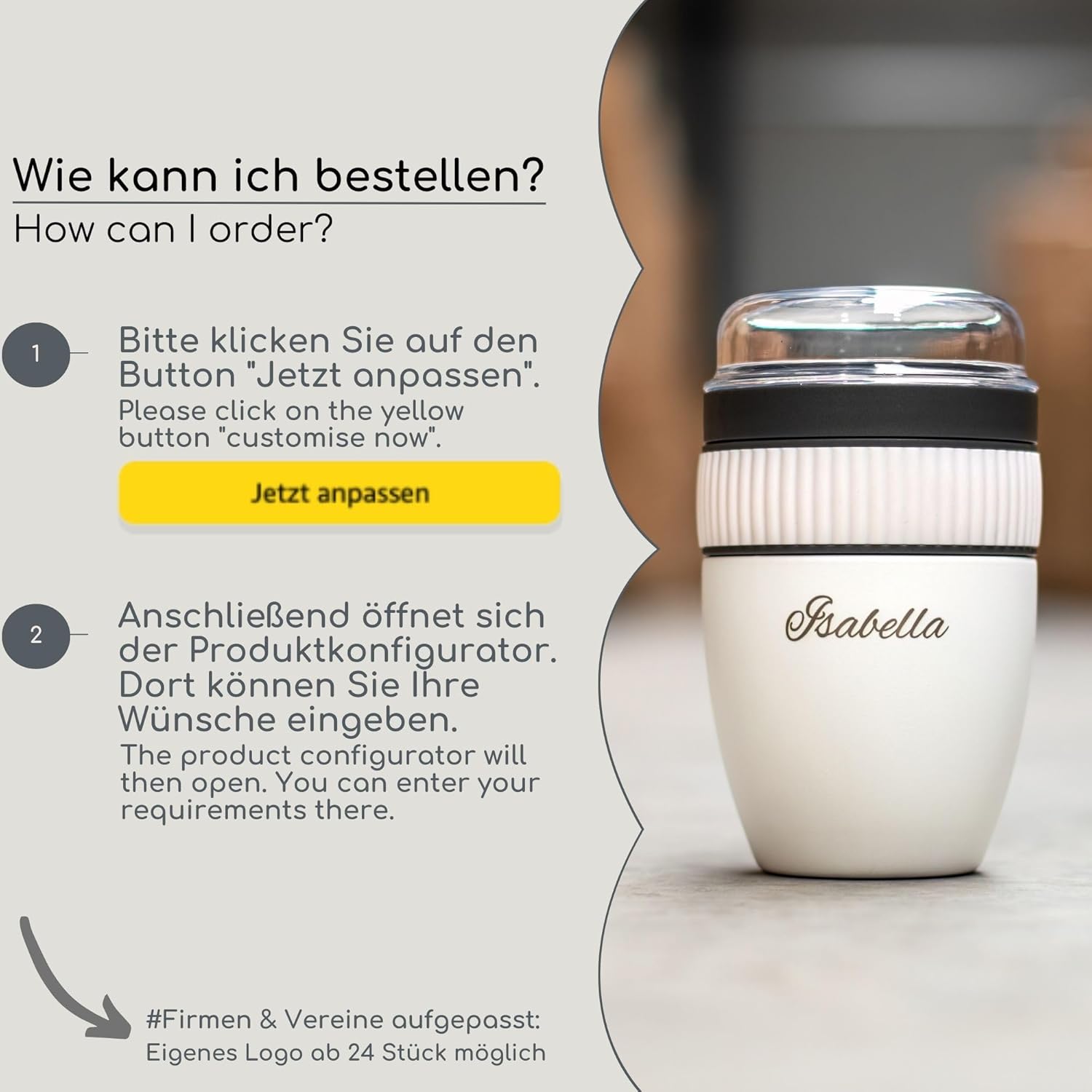 Milu Cereal Cup to Go, 400 ml, with Name Engraving, MüsliMax Stainless Steel Yoghurt Cup for Cereal, Leak-Proof Cup with Spoon (Engraving) – Bild 5