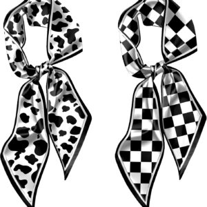Pack of 2 Women’s Bandana, Long Headscarf (150 x 17 cm) Hair Scarf, Silk, Headscarf, Neckerchief, Handbag Decoration, Fashion Cute Design for Women and Girls