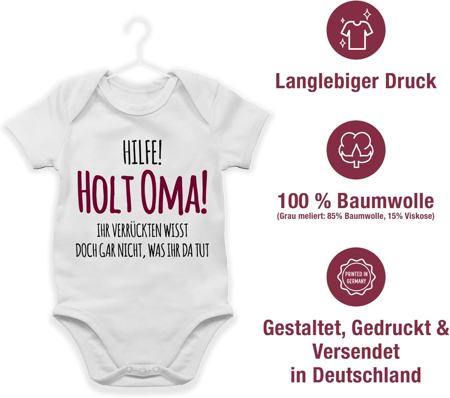 Shirtracer - Statement Sayings Baby - Help Holt Grandma - Baby Bodysuit Short-Sleeved for Boys and Girls – Bild 6