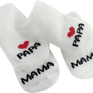 EQLEF Mama&Papa Cotton Socks for Newborns - Thin Socks 0-6 Months for Girls Boys - Home Socks Gift for Baby Shower, Christmas, New Year (2 Pairs)