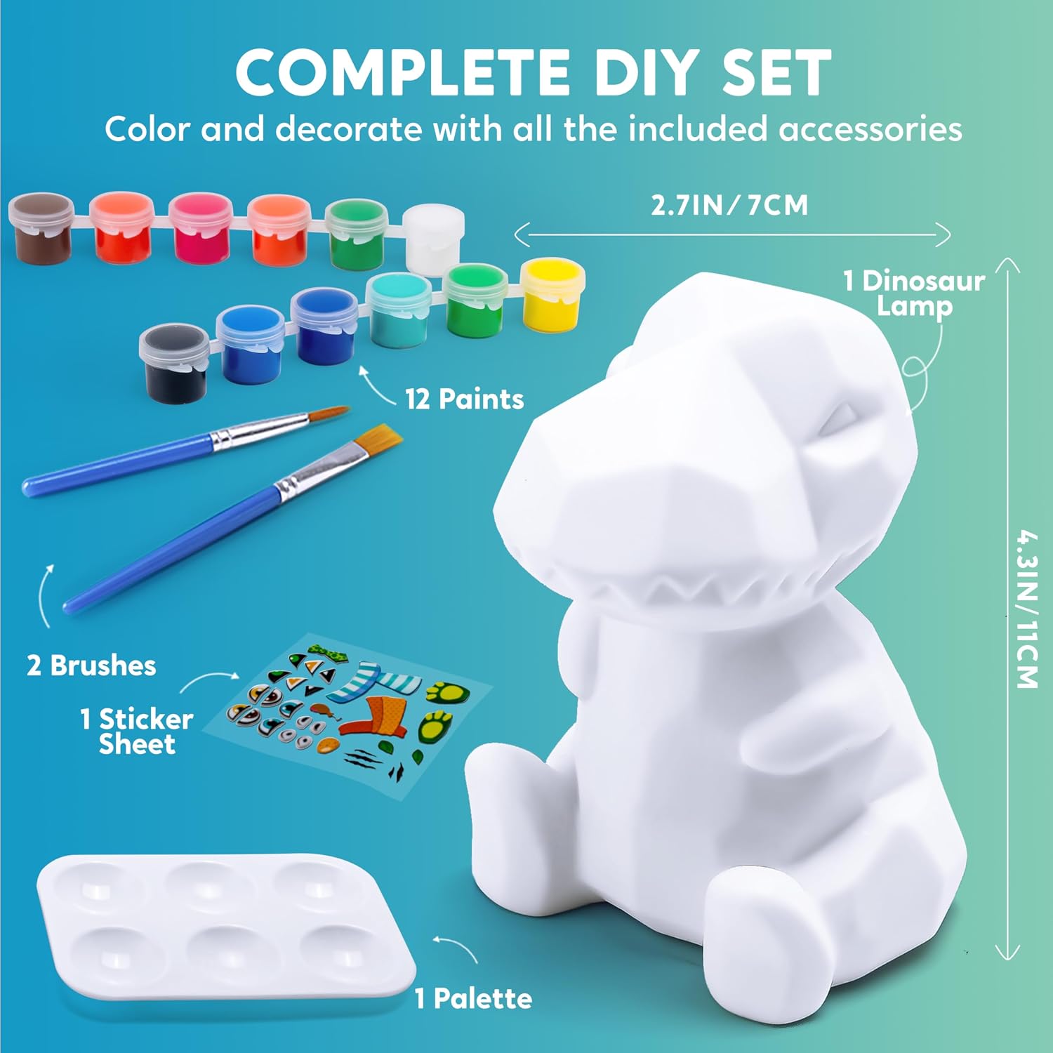 Klever Kits Dinosaur Lamp Craft Set Children from 6+ Years, Craft Girls from 6 7 8 9 10 11 12 Years, Creative Gifts for Girls and Boys, Dino Toy Children, DIY Dino Lamp Painting Set – Bild 3