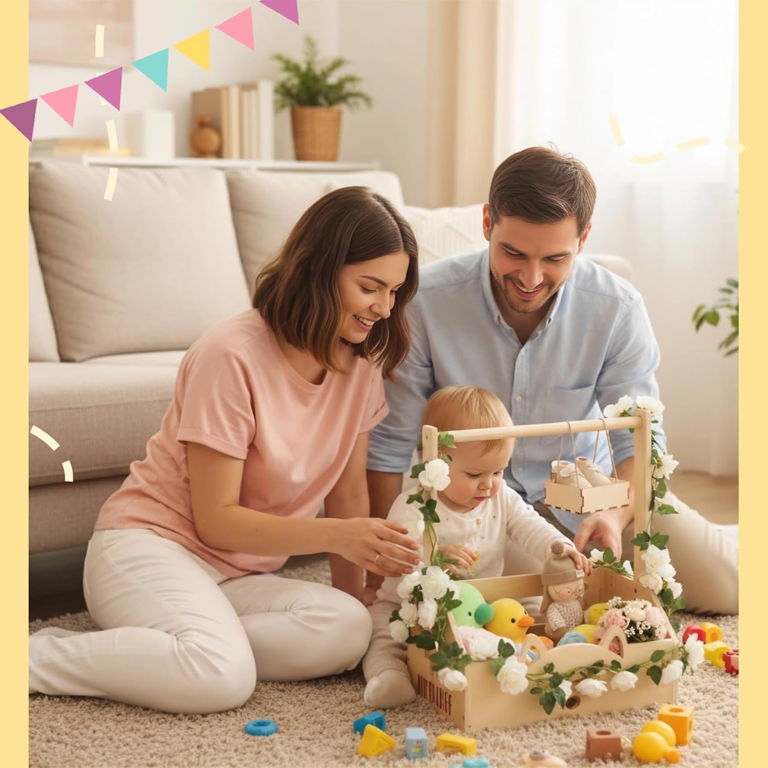 Baby Gift Basket for Birth with Hanger & Decoration for Gifts – Bild 6