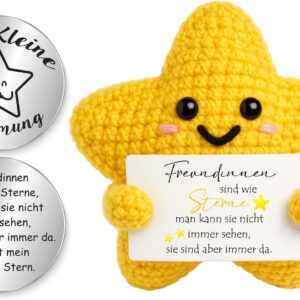 Tixlux Pocket Hug Lucky Star Lucky Charm, Handmade Knitted Star Figure with Small Hug, Courage & Friendship Gift for Girlfriend, Best Friend, School Gift