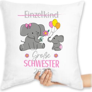 Cushion 40 x 40 cm Decorative Cushion – Ich Bin jetzt große Schwester Geburt Einzelkind – 40 x 40 cm – White – Sisters Big Sister sis Gift Ideas + for + Siblings Large + Sister + Gift
