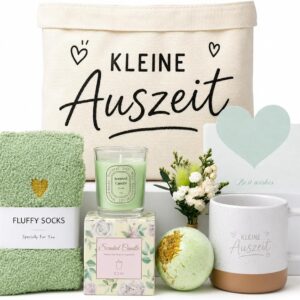 Gift Set for Women – Small Time Out Wellness Set, Self Care Gift Basket in Green, Relaxation Spa Gift Set, Birthday Gift for Girlfriend, Colleague, Sister, Mum, Grandma & Teacher