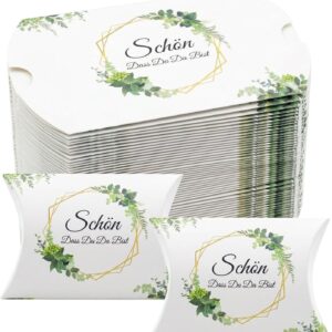 Pack of 50 Wedding Favour Cushion Boxes with German Text „Schön Dass Du Da Bist“, Cardboard Gift Box for Sweets, Wedding Table Gifts, Christening Gifts and Communion