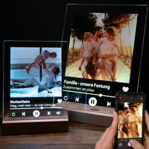Personalised Gift Spotify Glass with Photo & Song – Acrylic Picture Frame with QR Code & LED Stand Wireless with Remote Control – for School, Girlfriend, Boyfriend, Family