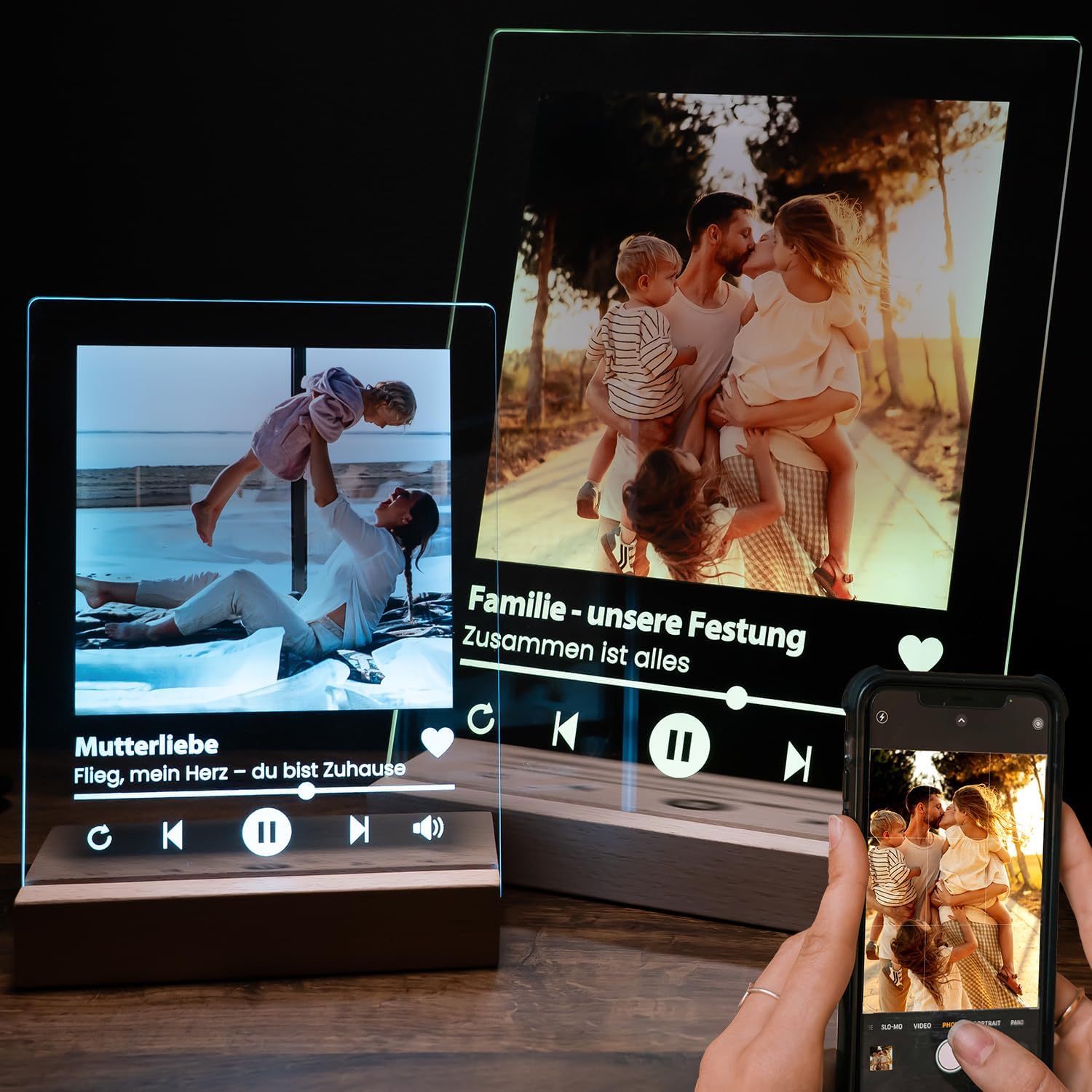 Personalised Gift Spotify Glass with Photo & Song - Acrylic Picture Frame with QR Code & LED Stand Wireless with Remote Control - for School, Girlfriend, Boyfriend, Family