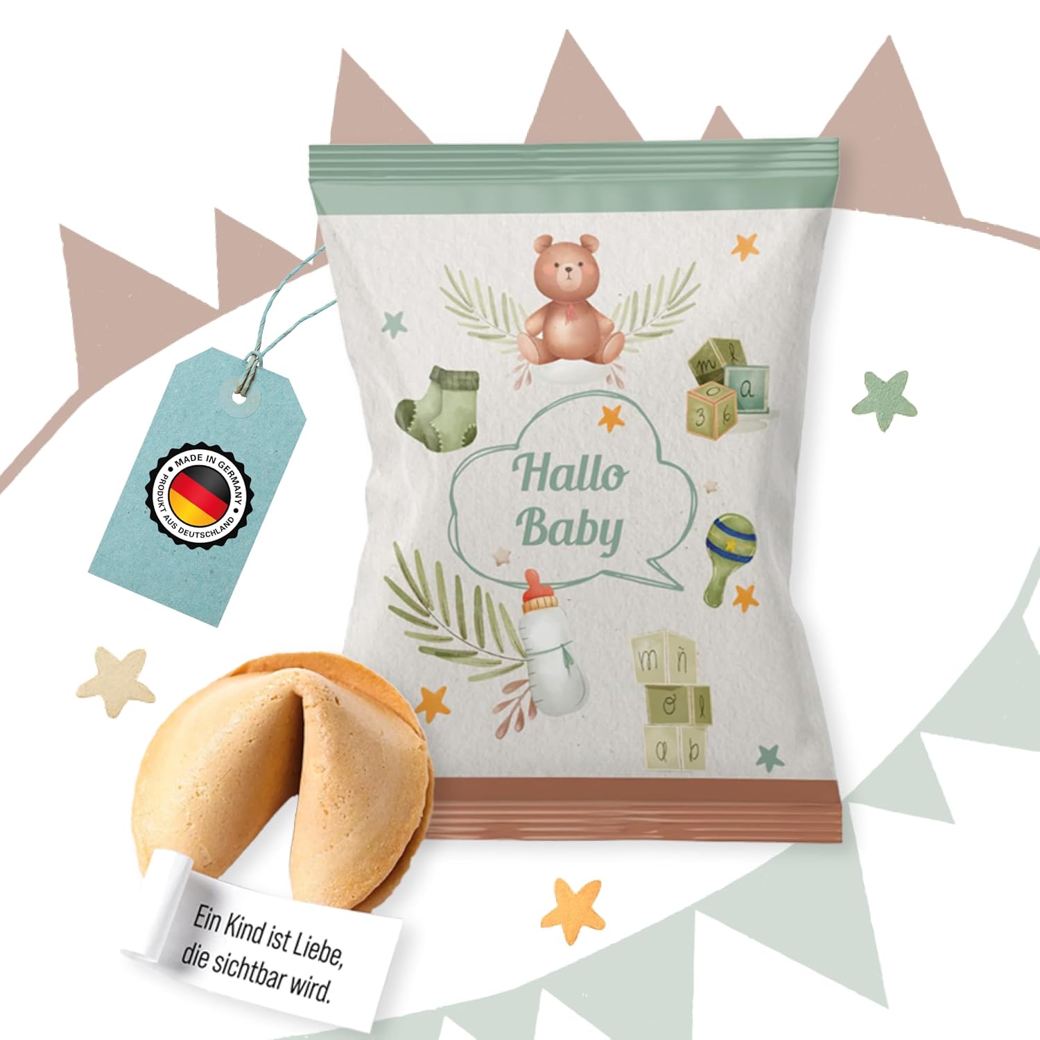 Logbuch-Verlag Baby Shower Lucky Cookies Set of 10 - Individually Wrapped Party Favours for Adults with Sayings for Birth & Christening, Cute Party Bag