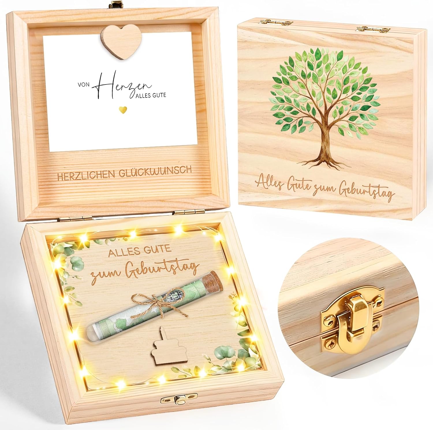 Birthday Wooden Box with Lock, Money Gifts Packaging