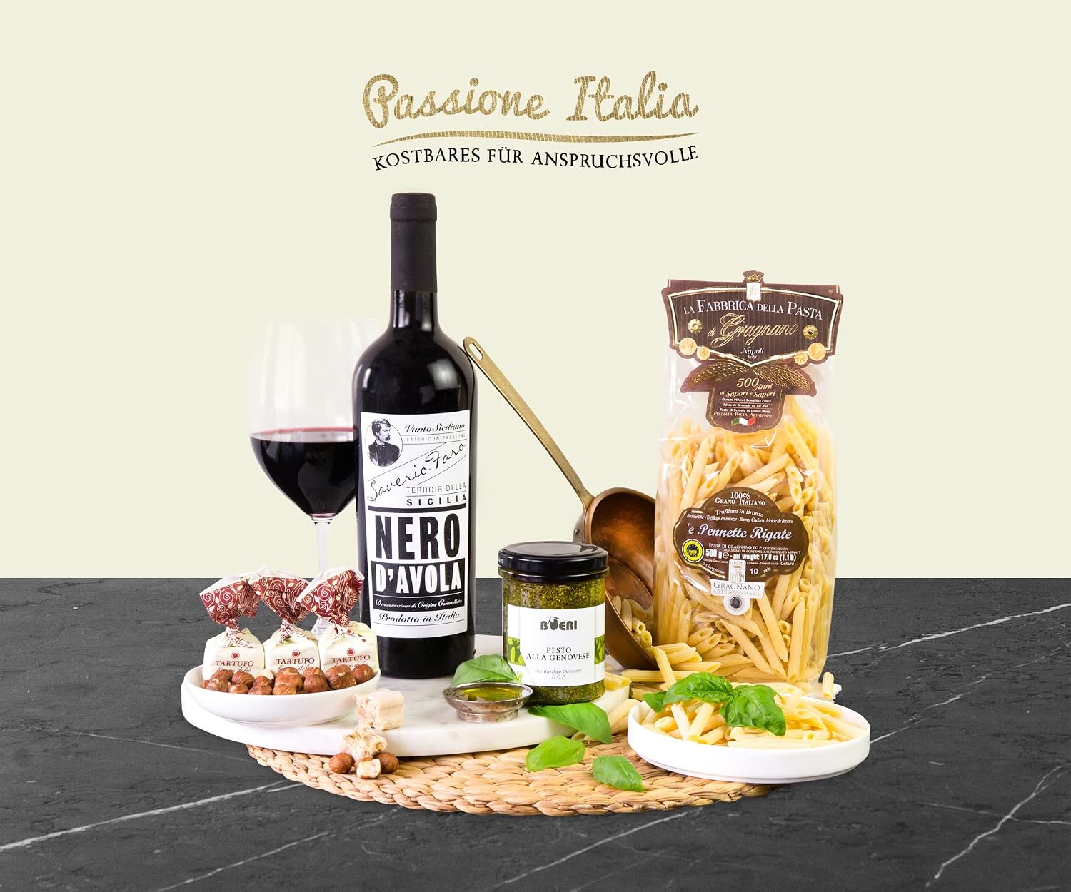 Gift Box I Gift Set - Romantic Dinner for Two (Pasta di Gragnano, Red Wine, Pesto, Tartufi) with Italian Delicatessen – Bild 3