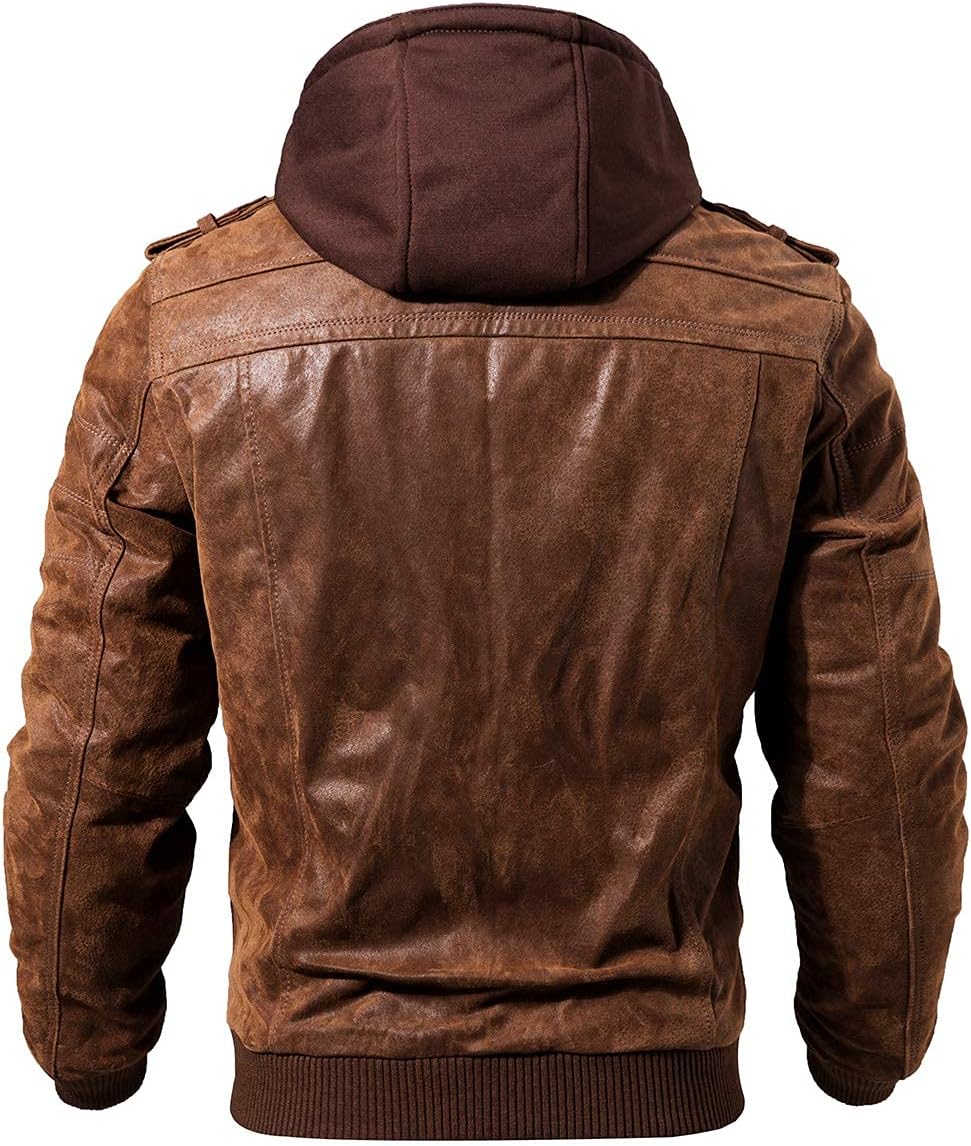 FLAVOR Genuine Leather Jacket, Men's Removable Hoodie – Bild 4