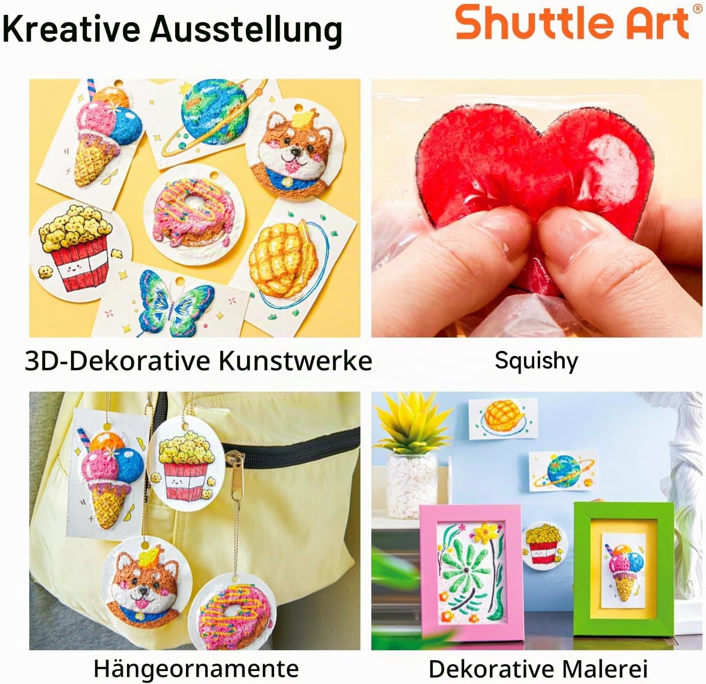 Shuttle Art 44 teiliges Schaum Textur Malset für Kinder, 3d Schaumstoff Malset mit 28 Schaumstoff Textur Malpapier, 12 Acrylstifte wasserfest, magisches Puffy Paint für Schaumtextur Malerei – Bild 5