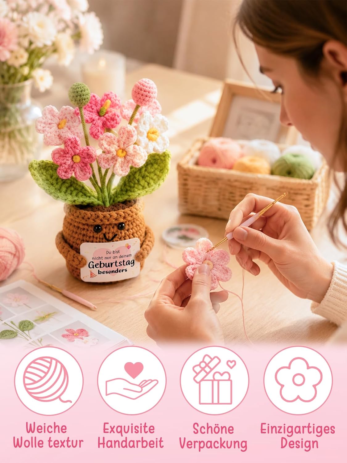Gift 40th Birthday Women LED Bottle Light with Knitted Flower – Bild 4