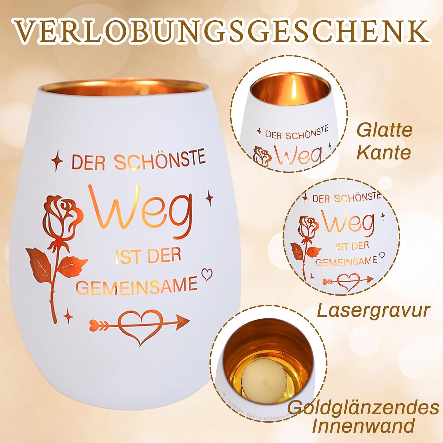 Wedding Gifts Engagement Gift Women Valentine's Day Personalised Anniversary Gift Romantic Lantern Glass with Engraving for Girlfriend Wife Bride and Groom Couple – Bild 6