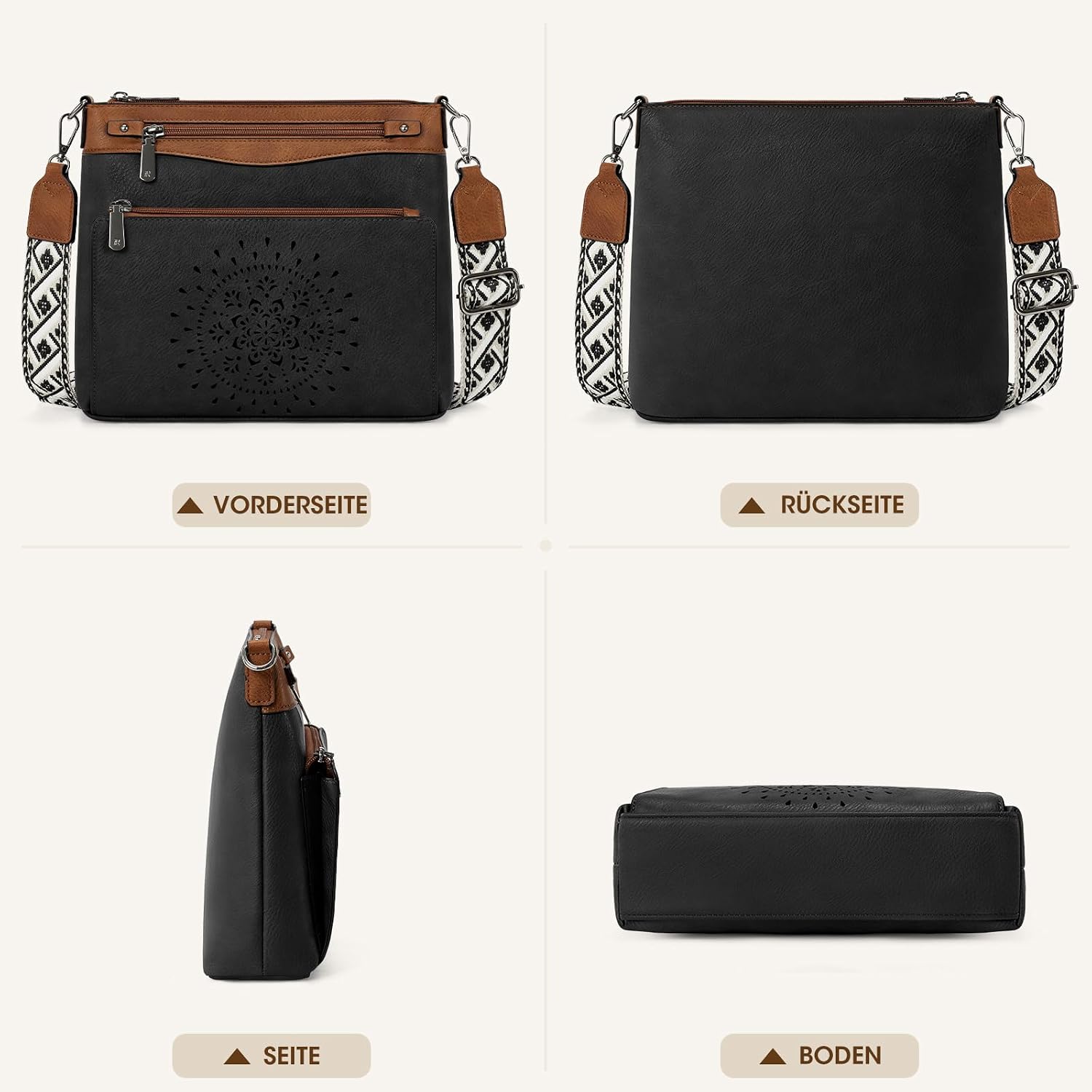 RAINSMORE Women's Medium Crossbody Bag with Card Slots, black/brown, Retro – Bild 7