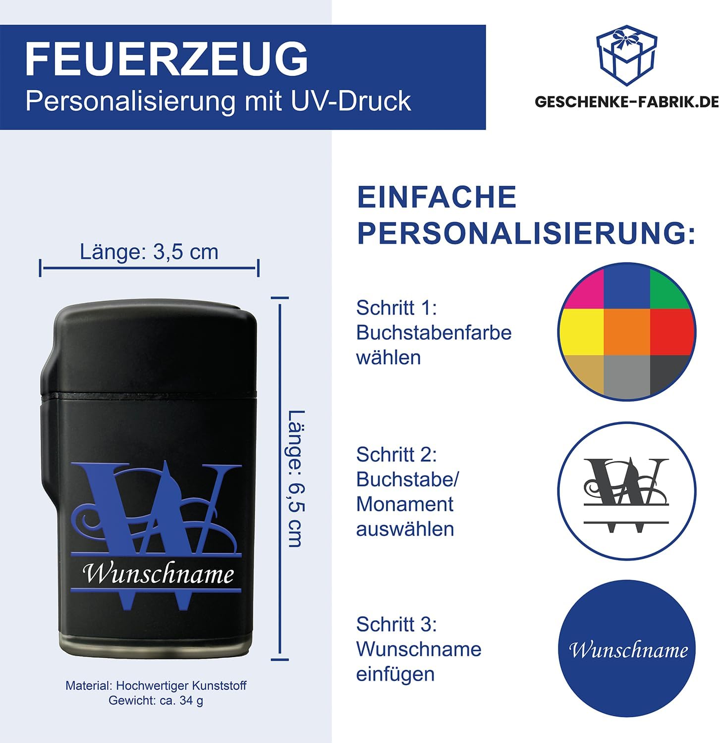 Windproof Lighter Personalised with Name & Initials UV Print – Bild 2