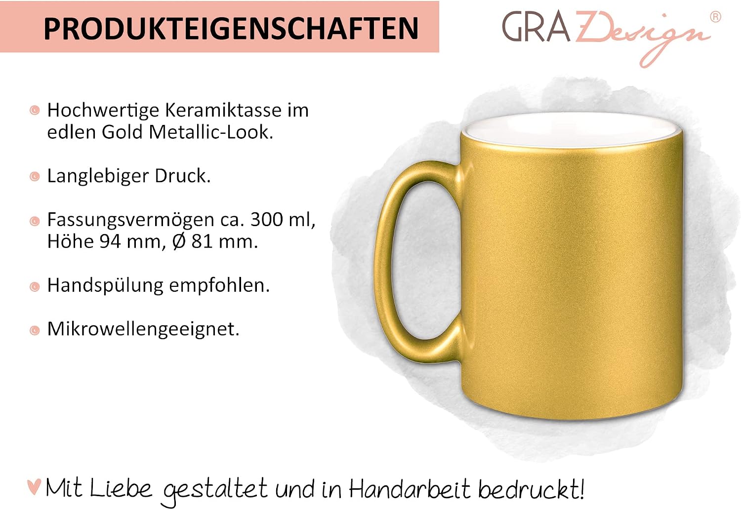 GRAZDesign Golden Wedding Anniversary Gift for 50 Years, Gift Set Coffee Mug with Name, Initials and Date, 330 ml Ceramic – Bild 5
