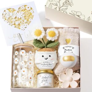 Gifts for Women, Girlfriend, Positive Potato Gift Set, Drinking Glasses, Birthday Gift for Women, Mum, Sister, Colleague, Wellness Relaxation Gift with Scented Candle