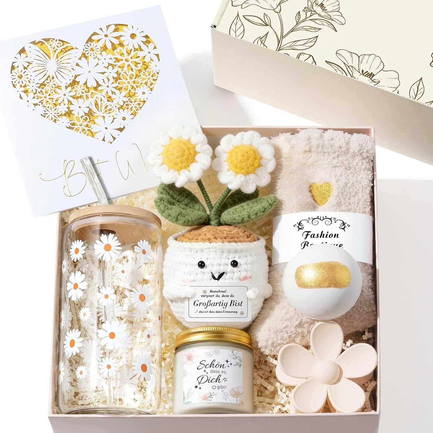 Gifts for Women, Girlfriend, Positive Potato Gift Set, Drinking Glasses, Birthday Gift for Women, Mum, Sister, Colleague, Wellness Relaxation Gift with Scented Candle