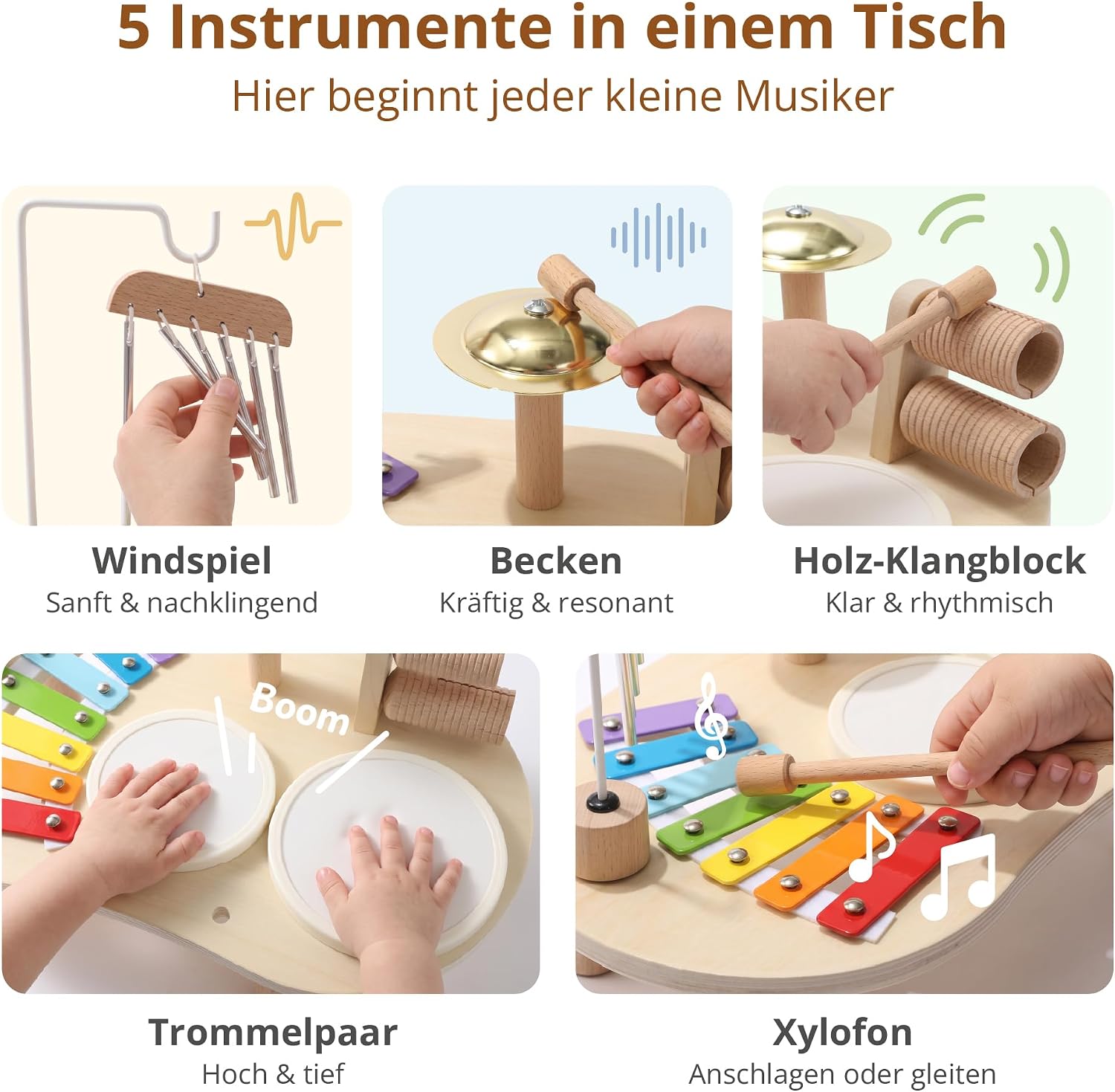 Wooden Drum Kit Baby Musical Toy with Drum, Xylophone and Percussion, Montessori Musical Instruments Gift for Boys and Girls – Bild 2
