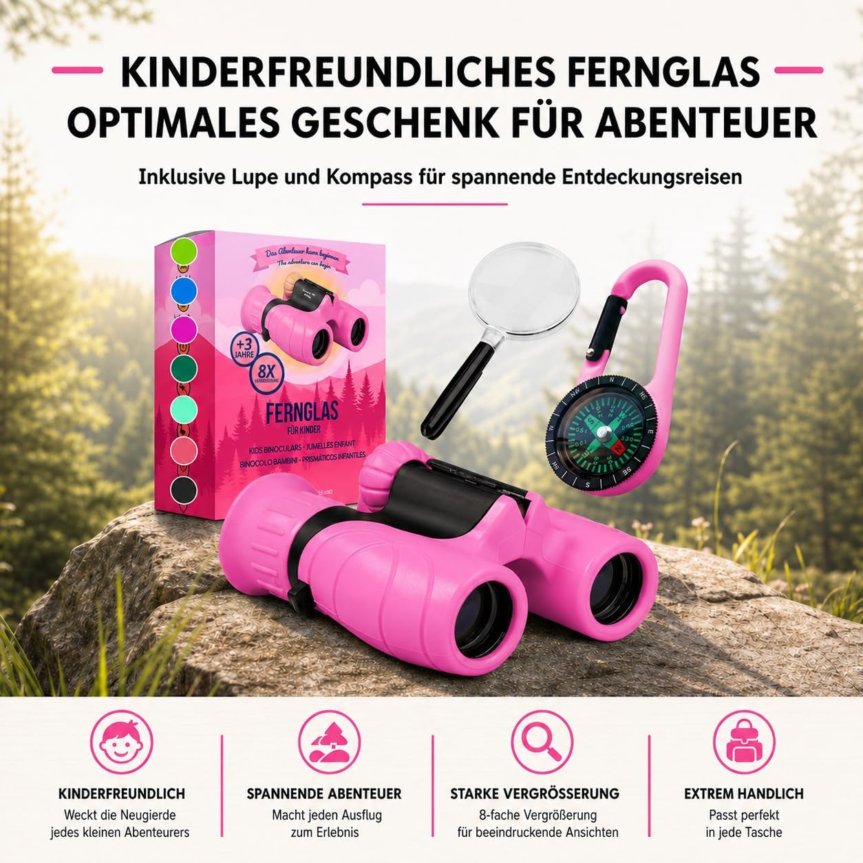 Binoculars for Kids - Gift for Little Boys and Girls for Christmas - Strong Magnification 8 x 21 - Large Set Including Magnifier & Compass - Toy for 3-12 Years – Bild 8