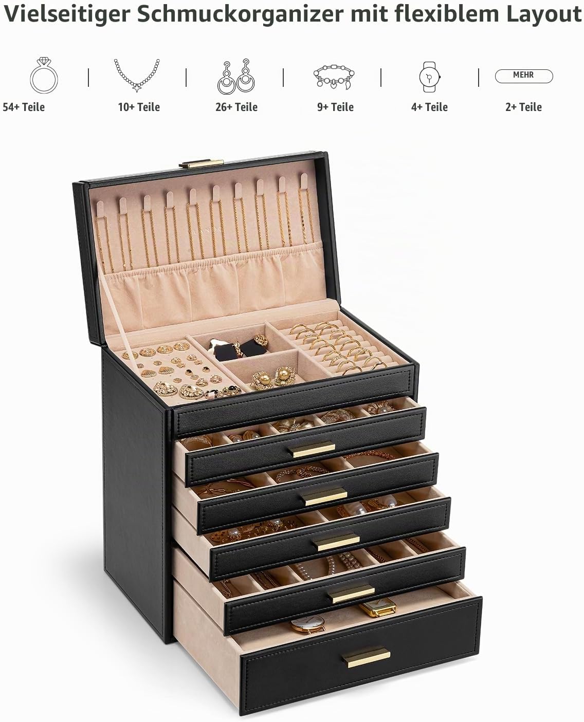 Vlando Jewellery Box Large Jewellery Storage with 6 Levels, Room Decoration – Bild 4