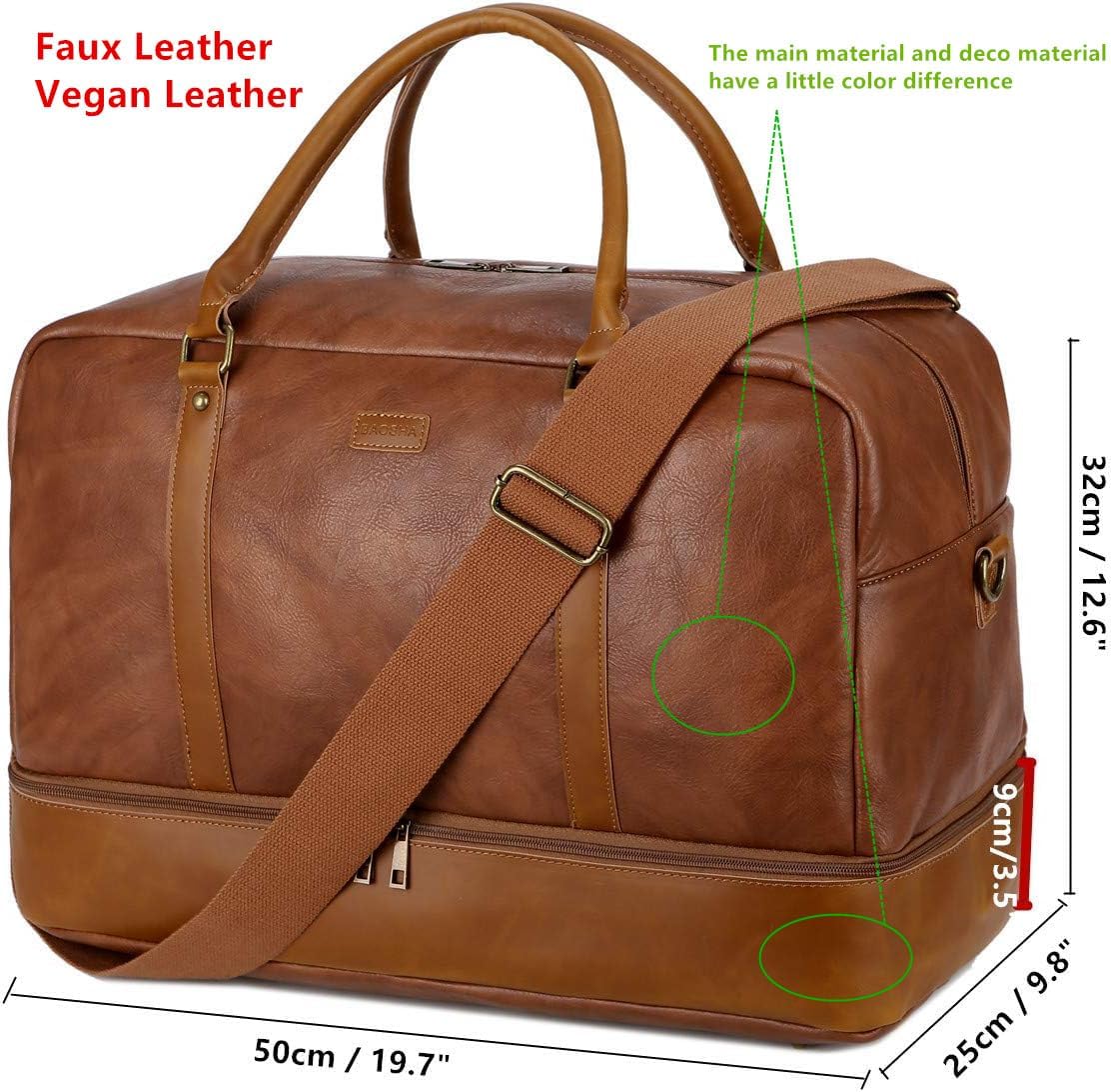 BAOSHA Large PU Leather Travel Bag Hand Luggage Travel Duffel Carry On Bag Weekender Bag with Shoe Compartment for Men & Men HB-38 – Bild 2