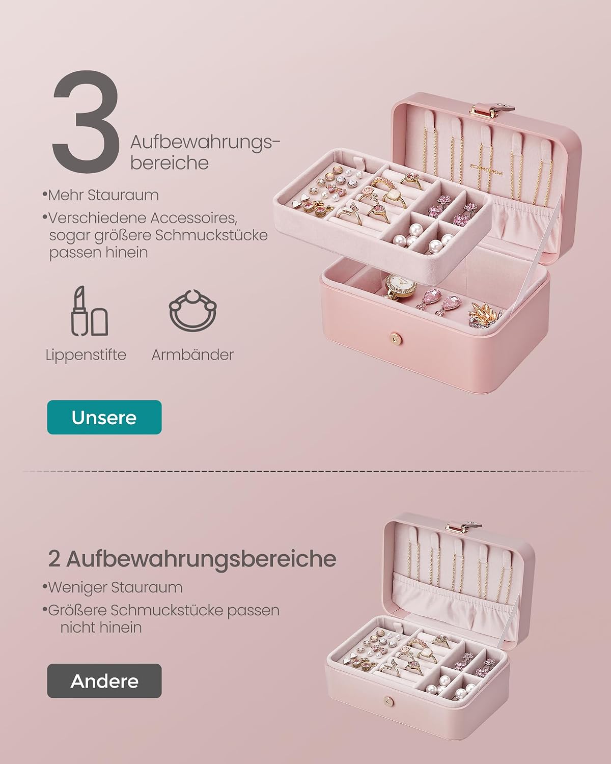 SONGMICS 2 Tier Portable Travel Jewellery Box 16 x 11 x 7.8 cm – Bild 4