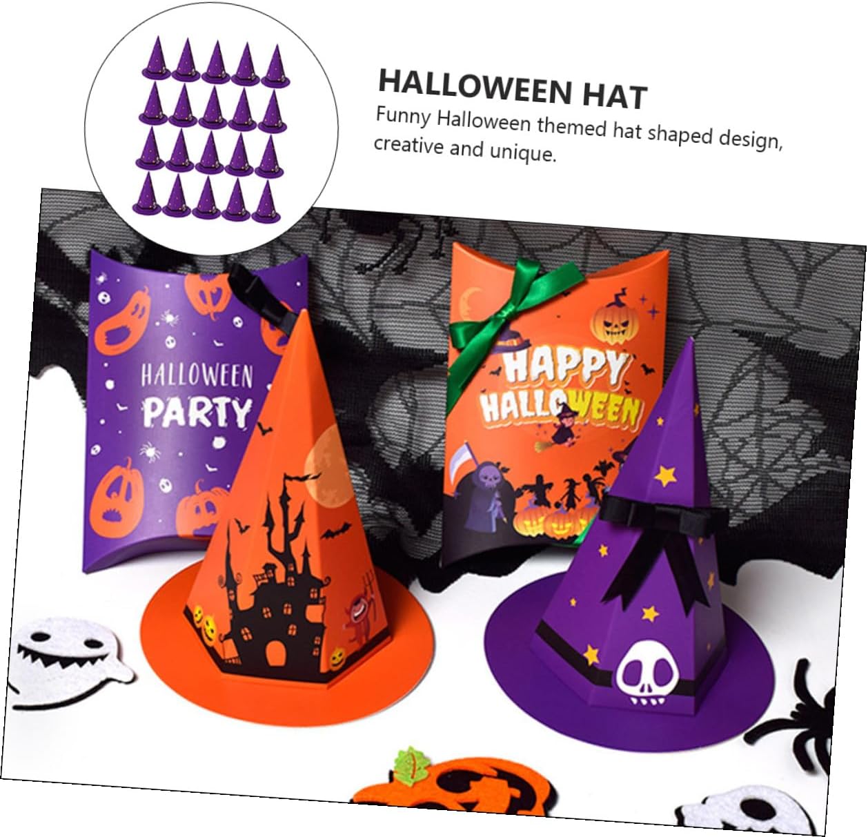 CIYODO Pack of 20 Cardboard Hat Candy Gift Box Paper Purple Halloween Theme Anti Falling for Halloween and Party Packaging – Bild 8