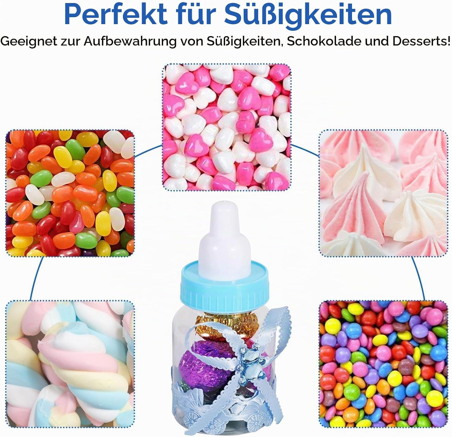 Pack of 50 Feeder Style Candy Bottles for Baby Shower, Mini Party Favors Fillable Candy Gift Box for Boy Girl Newborn Infant Baptist Christening Birthday Party Decoration (Blue) – Bild 9