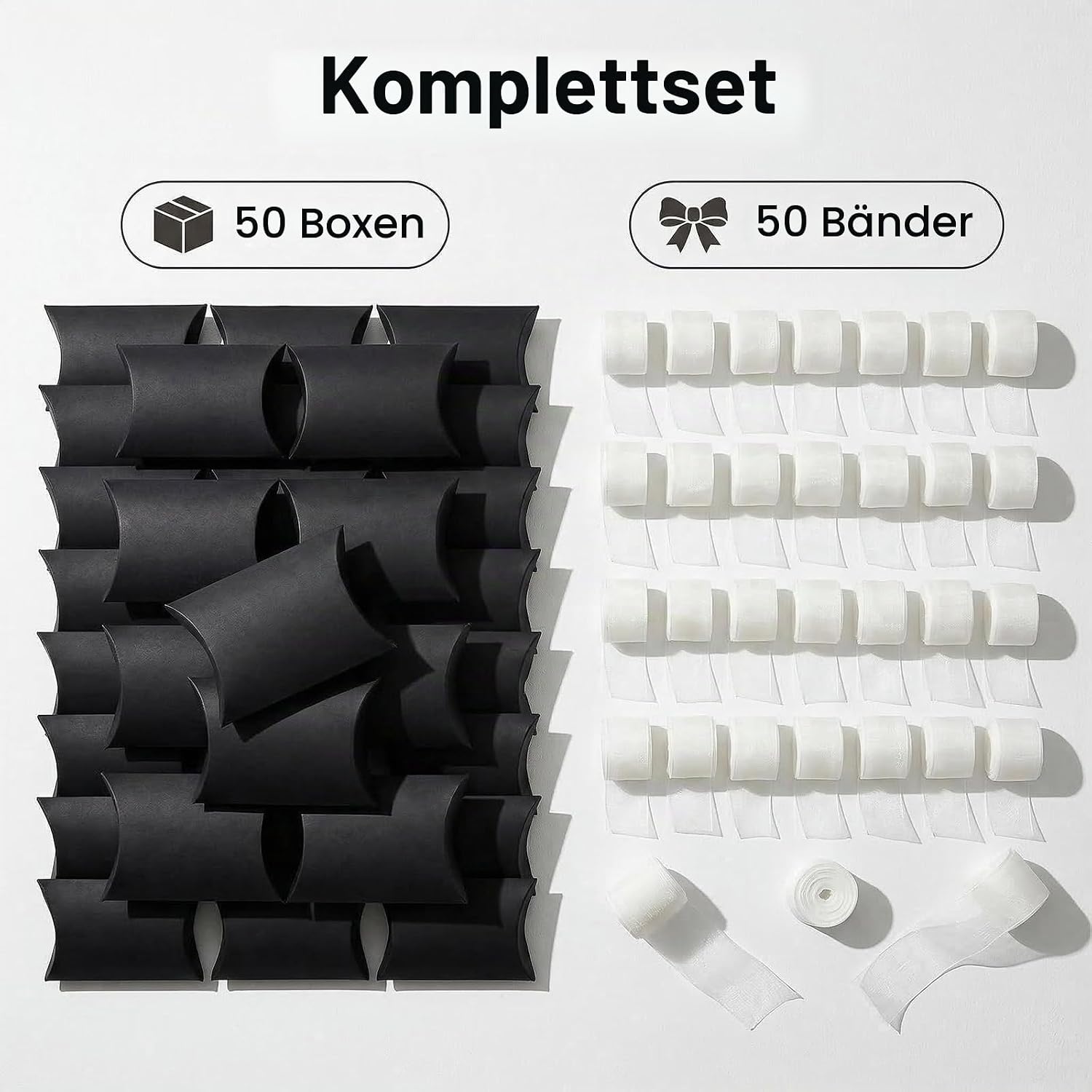 Pack of 50 Black Cushion Gift Boxes 9 x 6.5 x 2.4 cm Folded Size Paper Candy Treat Boxes with Ribbon for Wedding Birthday Party Favour Jewellery and Small Gift Packaging – Bild 4