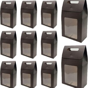 Pack of 12 Gift Bags with Window, Kraft Paper Packaging Bags, Black Paper Bags, for Packaging Banquet Gifts, Biscuits and Sweets (Black)