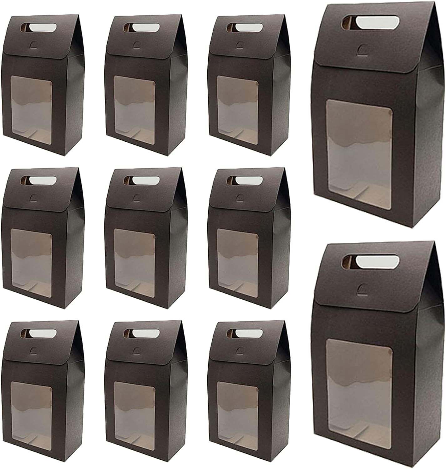 Pack of 12 Gift Bags with Window, Kraft Paper Packaging Bags, Black Paper Bags, for Packaging Banquet Gifts, Biscuits and Sweets (Black)