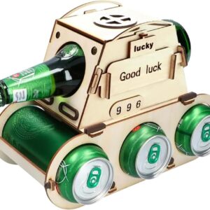 Wooden Bottle Carrier, Tank Design Beer Gift for Men, Personal Gift for Birthday, Sturdy Wood for Beer Bottles