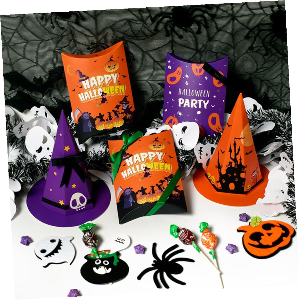 CIYODO Pack of 20 Cardboard Hat Candy Gift Box Paper Purple Halloween Theme Anti Falling for Halloween and Party Packaging – Bild 6