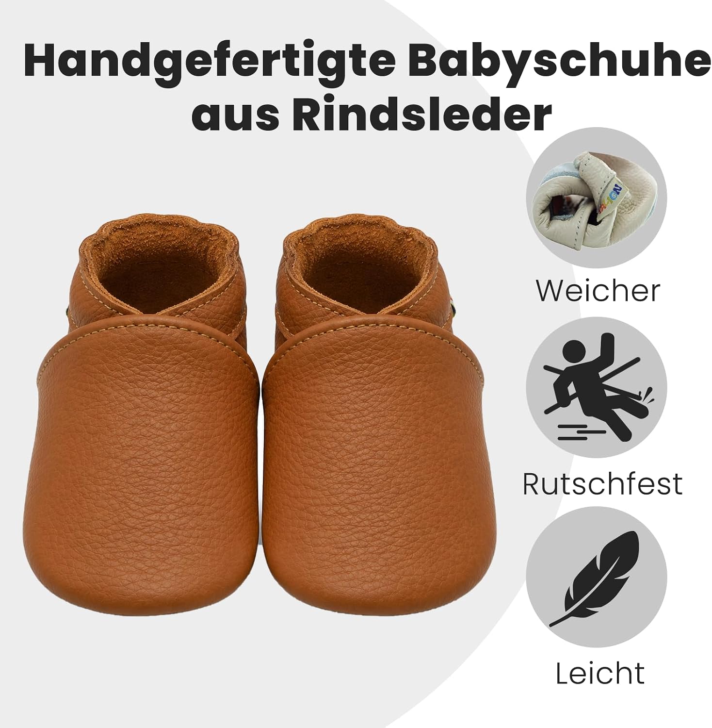 YALION Baby Weicher Leder Lauflernschuhe Krabbelschuhe Jungen Mädchen – Bild 3