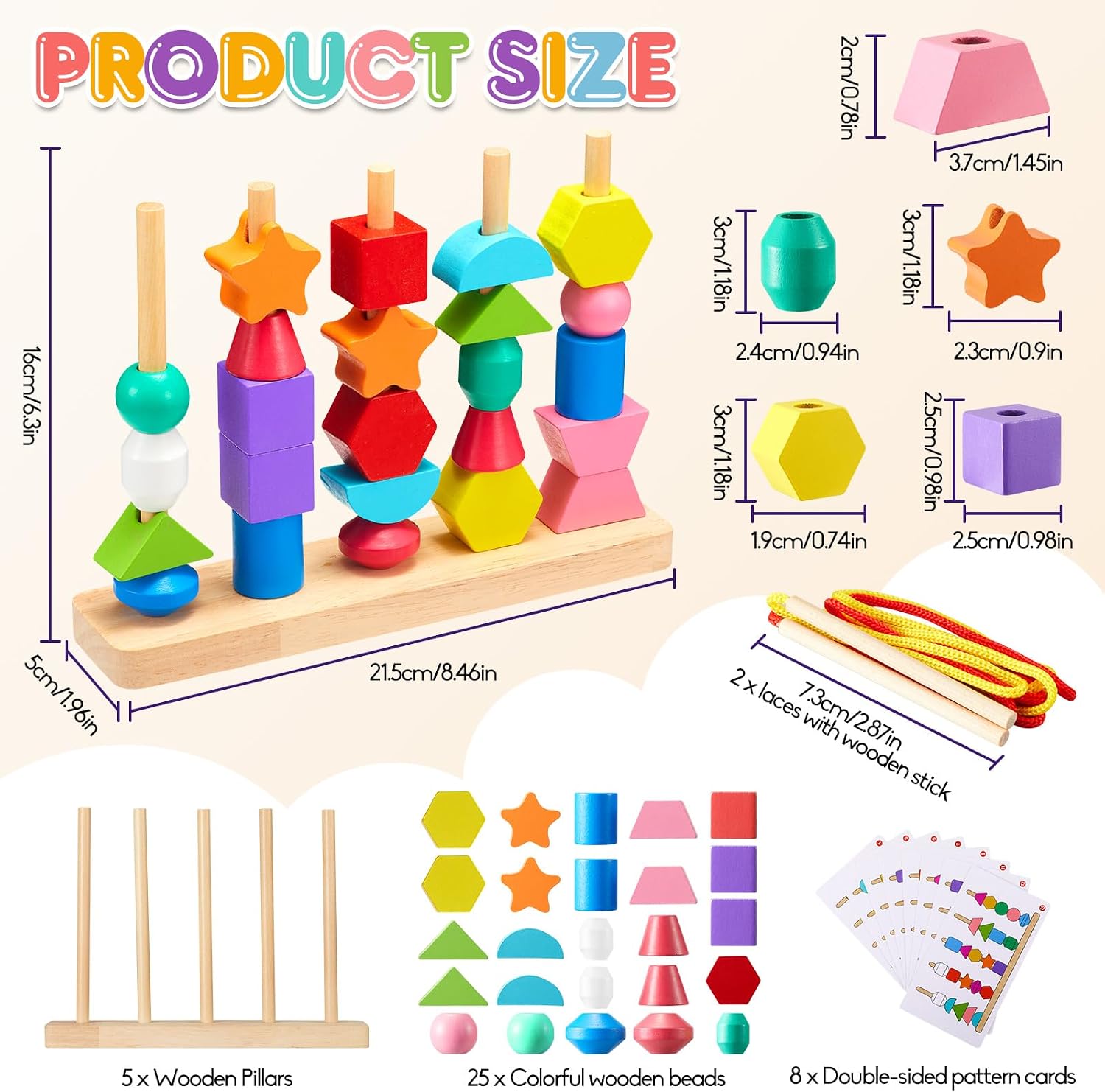 Montessori Toy from 3 4 5 Years Motor Skills Toy Threading Game Building Blocks Sorting Game for Children, Wooden Stacking Game Fine Motor Skills Educational Games Gift for Baby Boy Girl – Bild 4