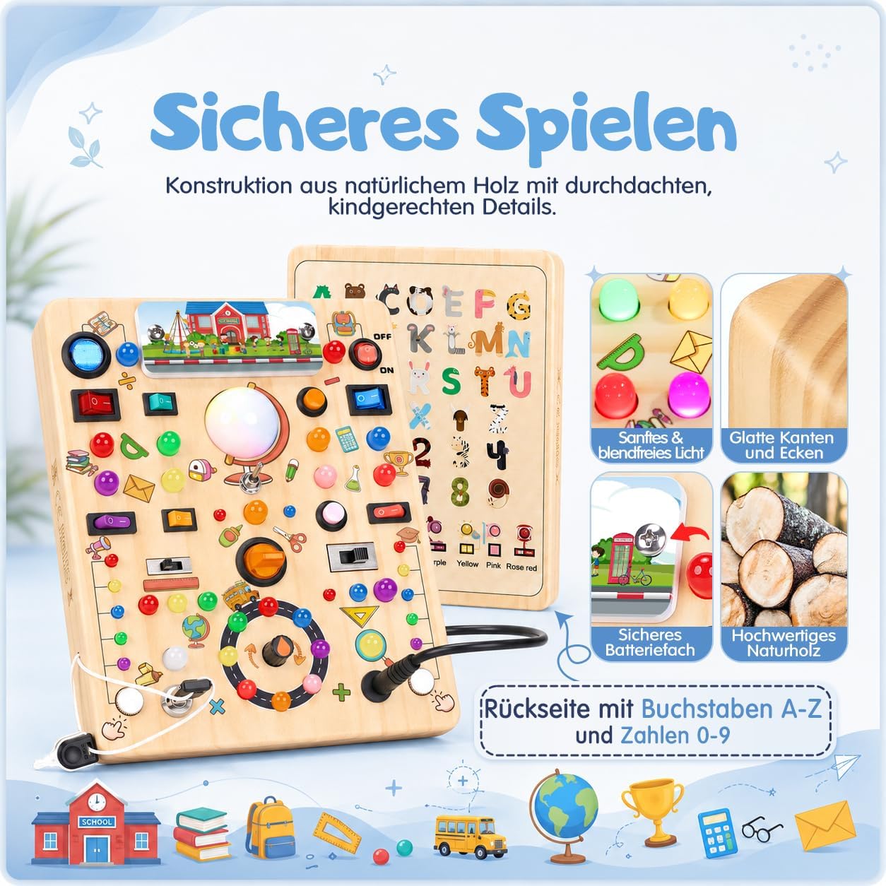 Montessori Toy Busy Board from 1 Year Activity Board Wooden School – Bild 3